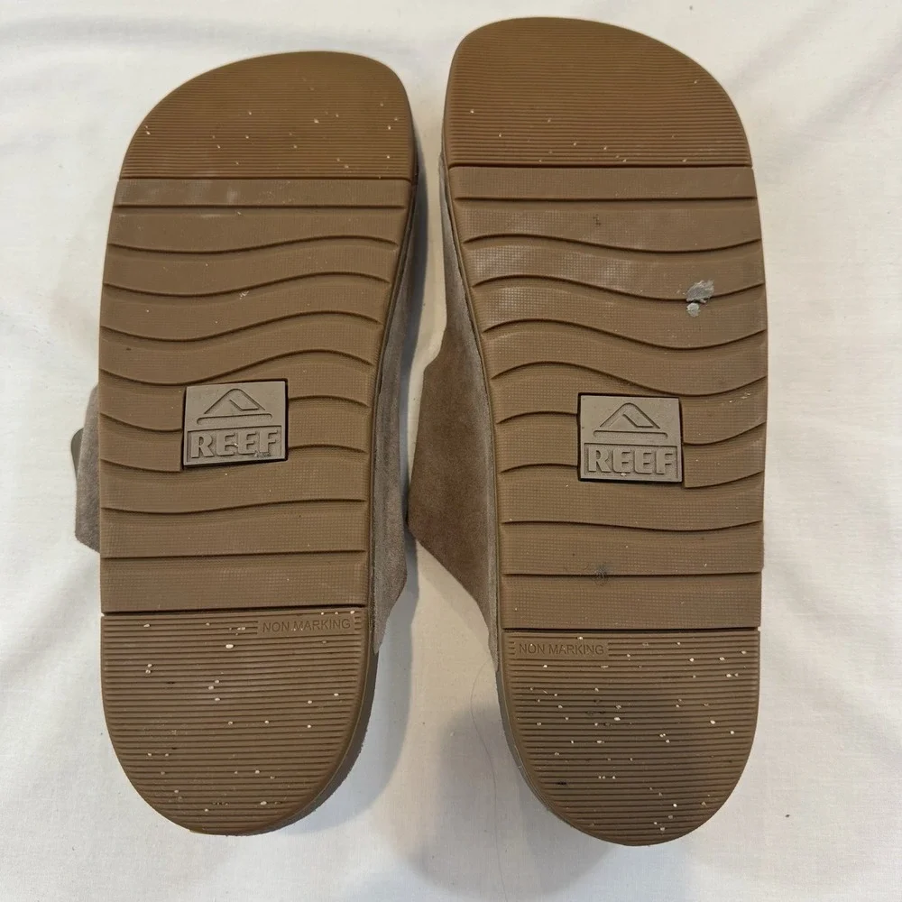 Reef Ojai Two Bar Mens Brown Suede Slide Sandals Size 13 CJ0511 Color Fossil